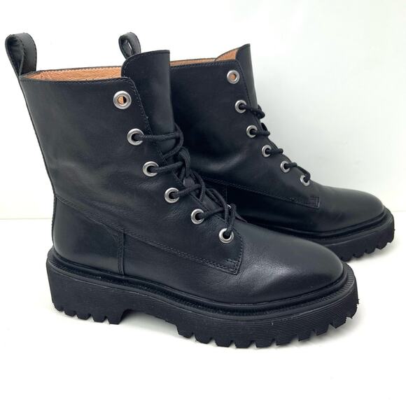 Madewell Shoes - Madewell The Rayna Lace-Up Black Leather High Top Combat Boots